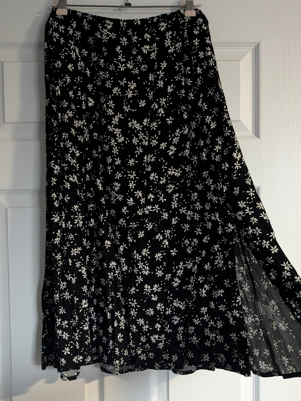 Black Floral A-Line Midi Skirt